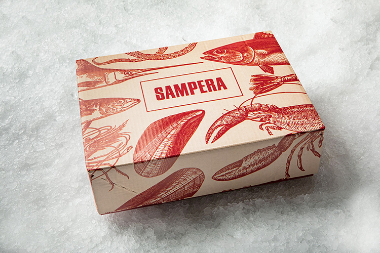 Sampera apuesta por la caja de cartn Sumbox de Hinojosa para enviar pescado y marisco fresco de alta gama a sus clientes