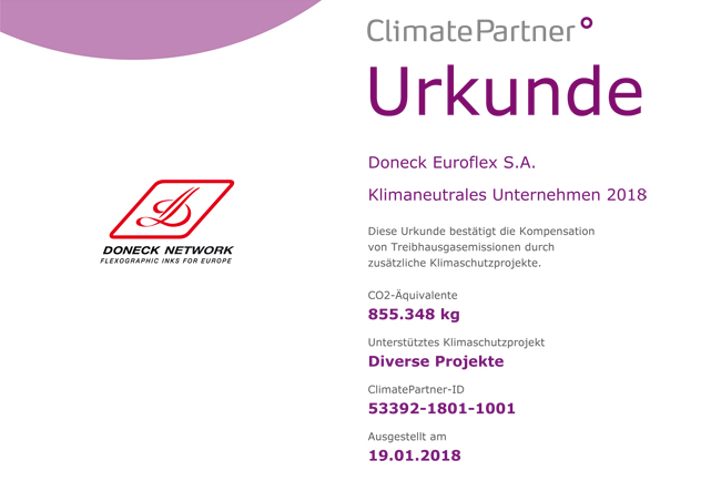 Doneck Euroflex produces its printing inks in a climate-neutral process and presents water-based inks on the basis of renewable resources!