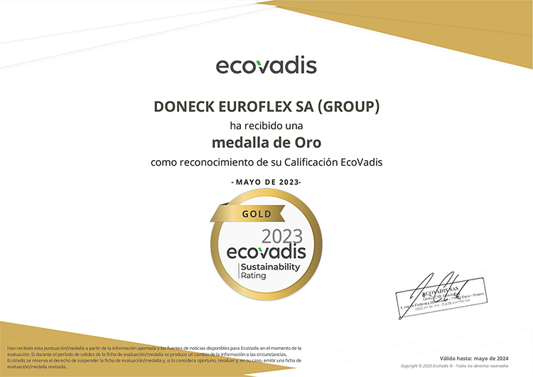 Doneck Euroflex obtiene la calificación EcoVadis Oro por sus excelentes resultados en sostenibilidad
